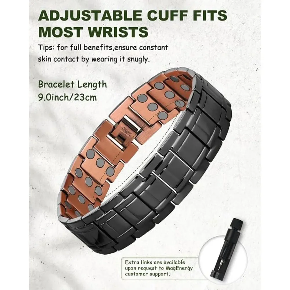 Men's 99.99% Pure Copper Magnetic Bracelet & Ring Set 9